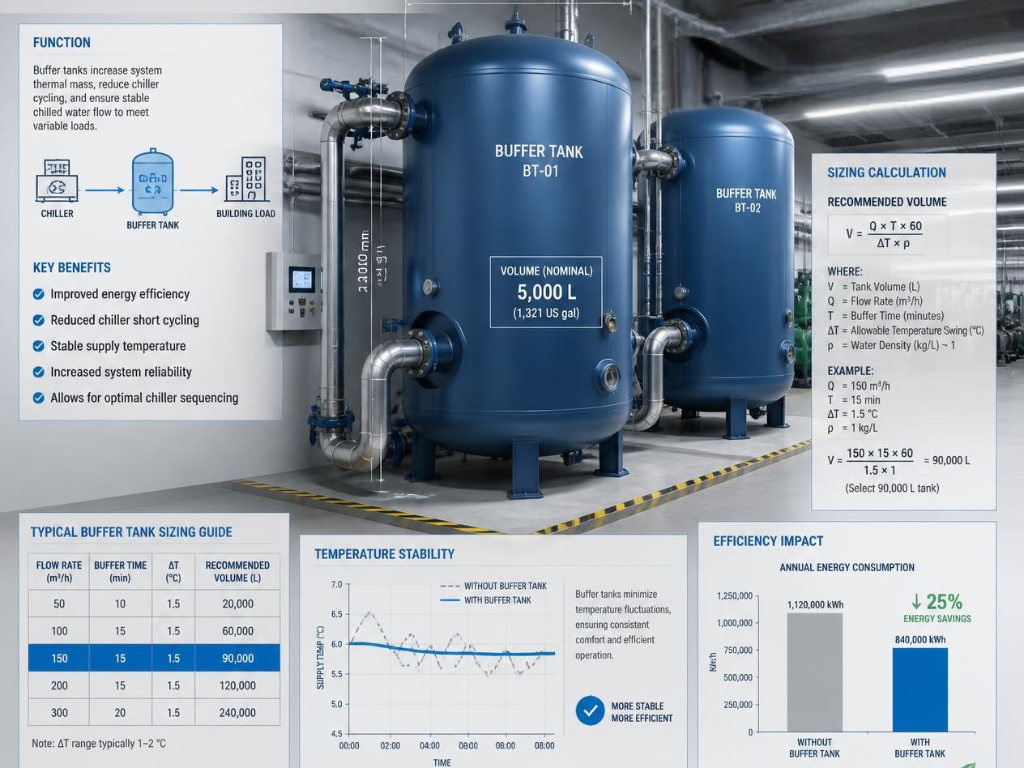 What is a buffer tank in a chilled water cooling system?