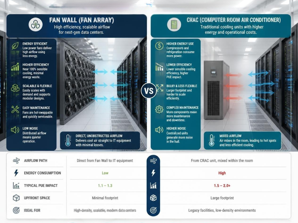 Is a fan wall more efficient than a CRAC?
